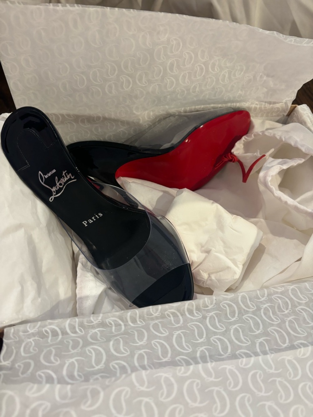 Christian Louboutin Black Clear PVC Mule with Red Sole